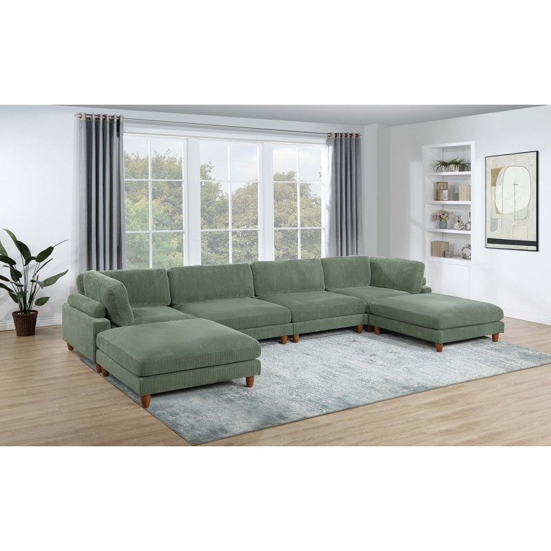 Ensemble modulaire 6 pièces, Velours côtelé couleur sauge