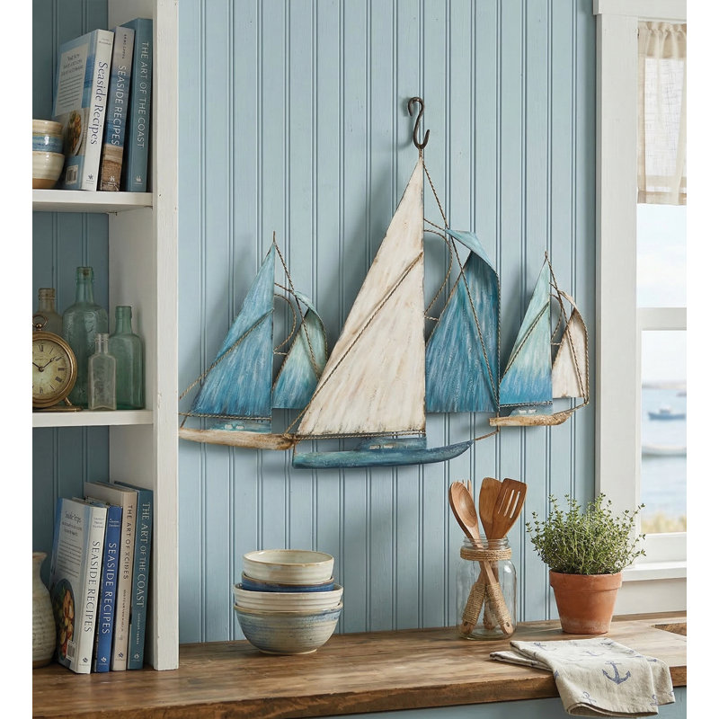 Sailboat Coastal Metal Relief Wall Décor, 29" H X 41" W X 2" D