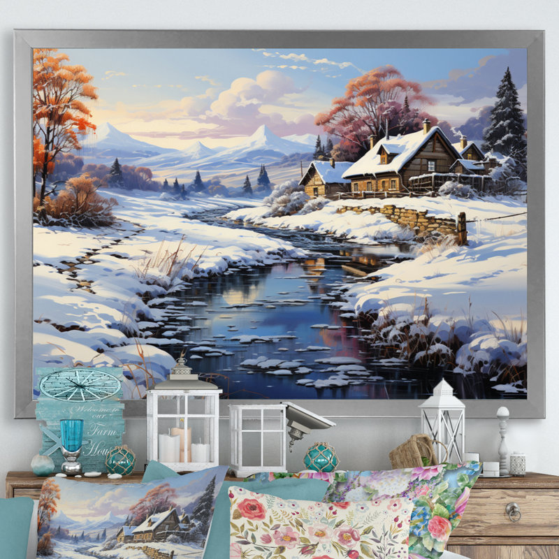 Winter Country Charm Landscape I, H 30 po x l 40 po x P 1,5 po, Cadre simple argenté