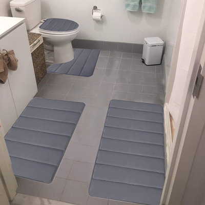 Tapis de bain en mousse 4 ensembles de tapis de salle de bain pour 4 pièces Tapis de toilette Doux et confortable Absorption d'eau Antidérapant Épais Lavable Facile à sécher foncé