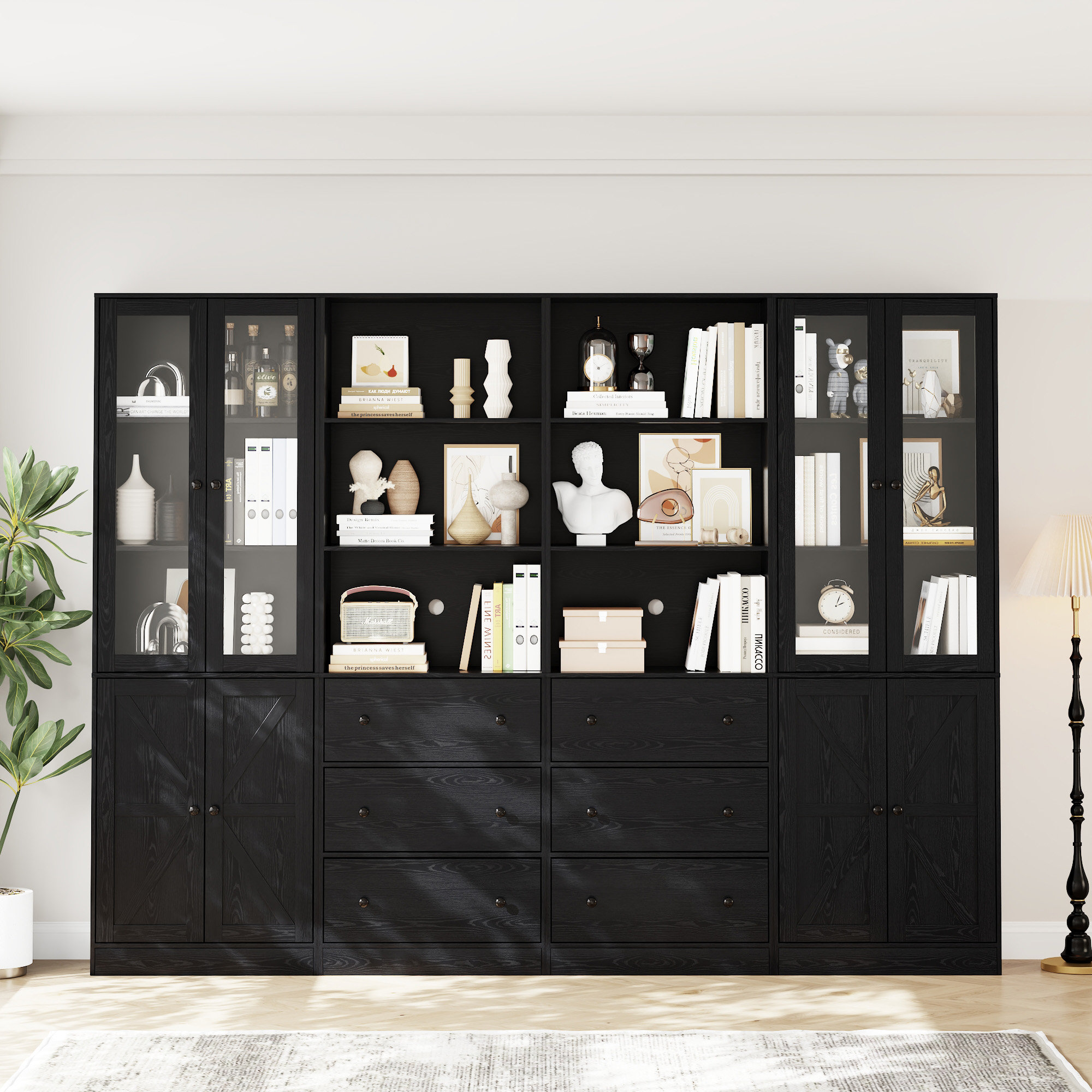 Gracie Oaks 70.9'' H X 94.48'' W Book Cabinet Storage Bookcase Set ...