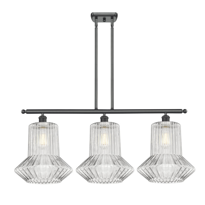 Luminaire suspendu linéaire à 3 lumières pour îlot de cuisine Perri, Ampoule DEL 6 watts Vinage, Laiton brossé
