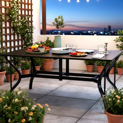 Table de salle à manger rectangulaire en acier pour l'extérieur, table de patio rectangulaire avec trou pour parasol