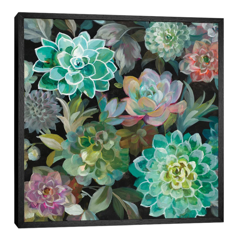 Floral Succulents by Danhui Nai - Floater Frame Print on Canvas, Black Framed, 93.98 cm H x 93.98 cm W