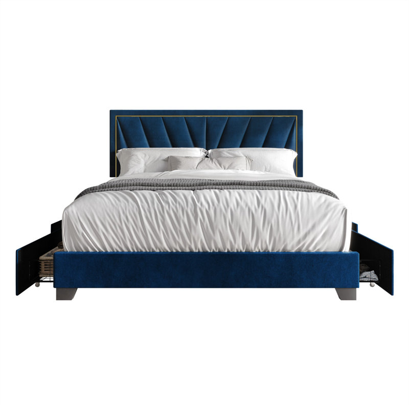 Jannean Upholstered Platform Storage Bed, Queen, Blue