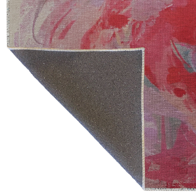 Tapis décoratif moderne à motif abstrait rose et beige, Rectangle 4 pi 11 po x 7 pi 6 po