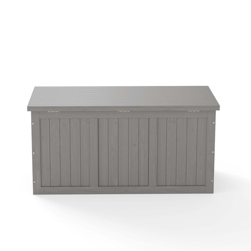 Outdoor Wooden Deck Box with Solid Wood Construction, Dual-Purpose Seat and Table Top for Storing Patio Furniture Cushions, Pool Toys and Garden Tools