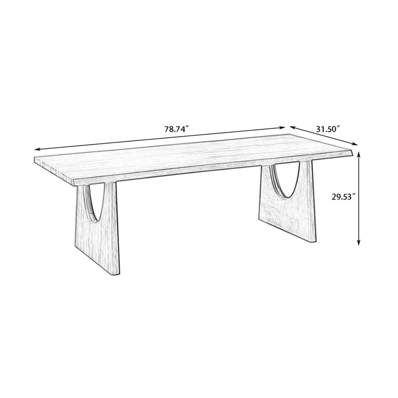 Nut-brown Rectangular Solid Wood Dining Table, 29.53"H x 78.74"L x 31.5"W