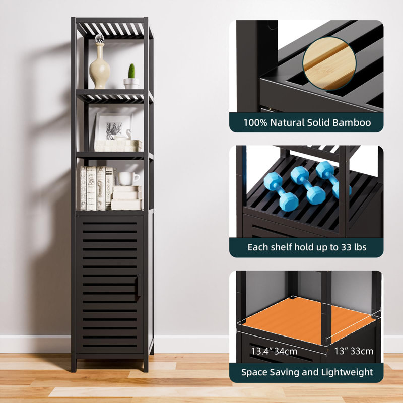 Taylorstown Bamboo Freestanding Linen Cabinet, Black
