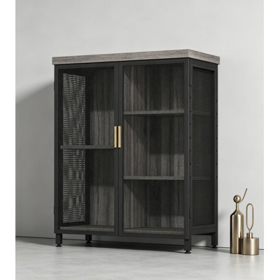 Armoire à café avec tablettes réglables, armoire à boissons alcoolisée industrielle avec portes grillagées, armoire de rangement compacte pour la cuisine, la salle à manger et le salon, gris