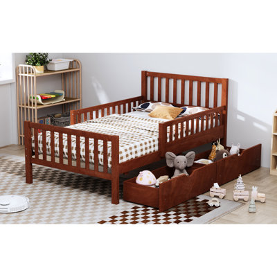 Lit simple en noyer, lit plateforme en bois de pin, garde-corps, tiroirs de rangement, finition à surface lisse, fabrication robuste, 8 lattes en bois massif, option de mobilier peu encombrant