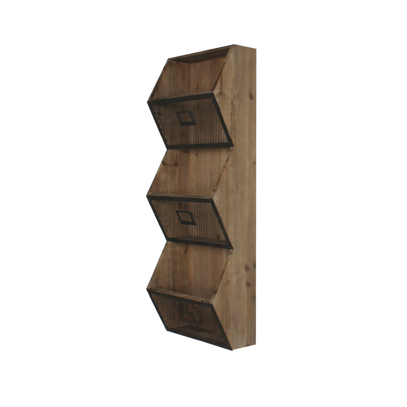 Burdock Rustic Brown Wood and Metal Wall Organizer