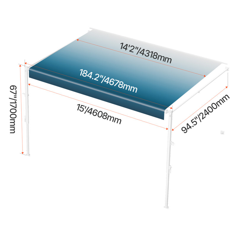 15' RV Replacement Awning Manual Trailer Awning for Most DC12V RVs