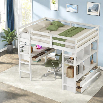 Lit mezzanine multifonctionnel en bois et en MDF avec rangement et bureau pour la maison