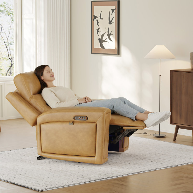 Fauteuil inclinable électrique en cuir avec triple réglage du moteur, charge USB / Type-C et éclairage à DEL 7 couleurs - Siège de cinéma maison