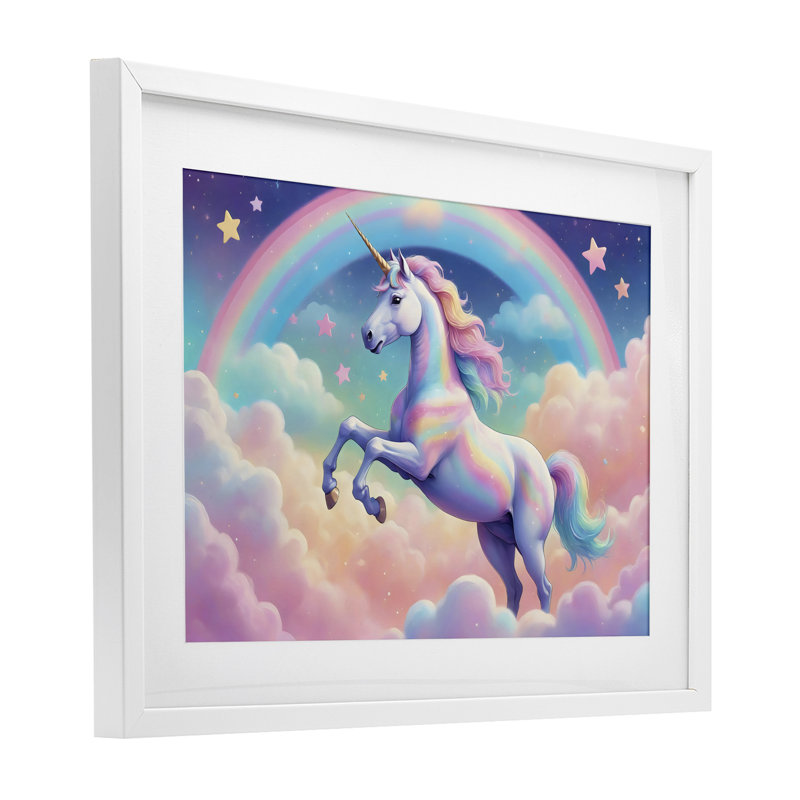 «Colorful Galaxy Unicorn», reproduction encadrée sous verre, design by Creative Studio, H 17 po x l 23 po, Cadre blanc côtier