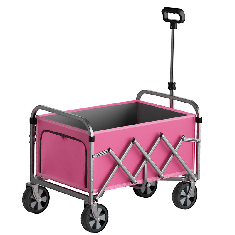 Chariot pliable robuste de 31 po de largeur, chariot utilitaire tout-terrain avec poignée réglable pour le camping, Rose