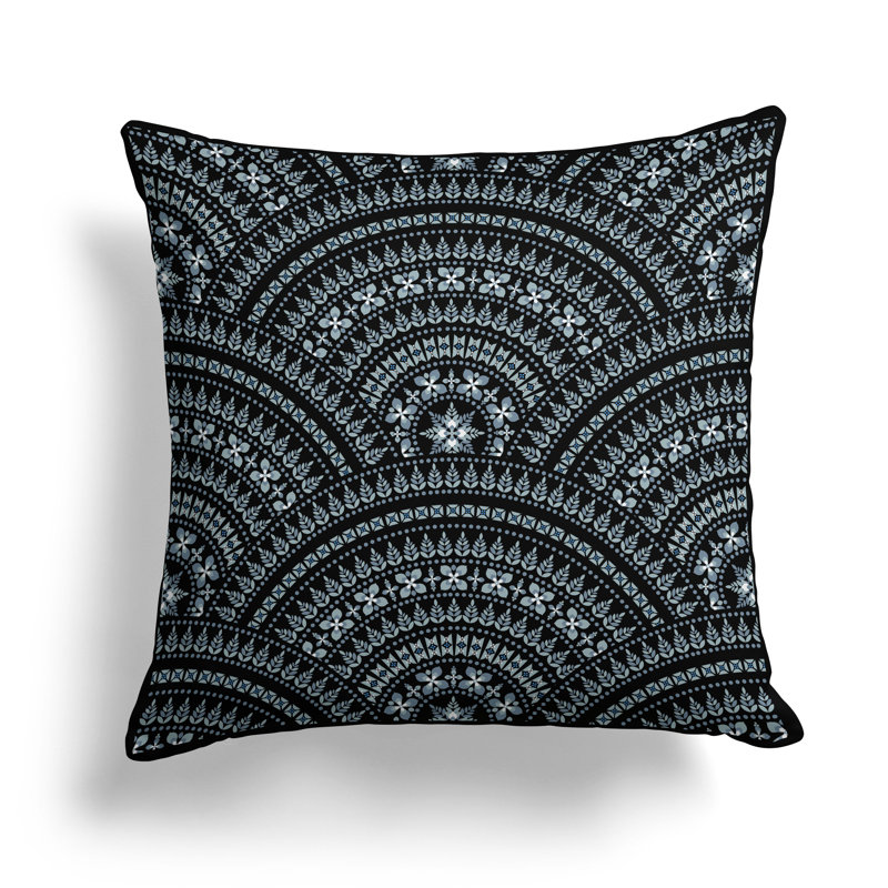 Gridlock Glamour  Square Throw Pillow, Blue/Black, 18"H x 18"W