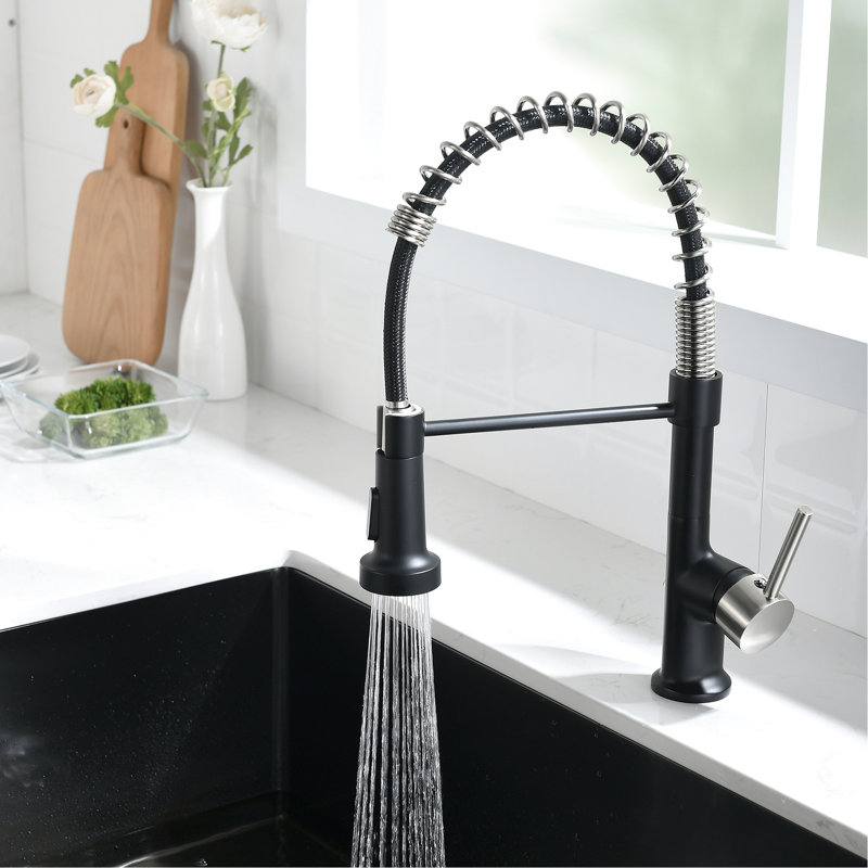 Robinet de cuisine avec fonction rétractable - aspect noir et nickel, entretien facile, évier de construction sans fuites, matériaux, construction, entretien