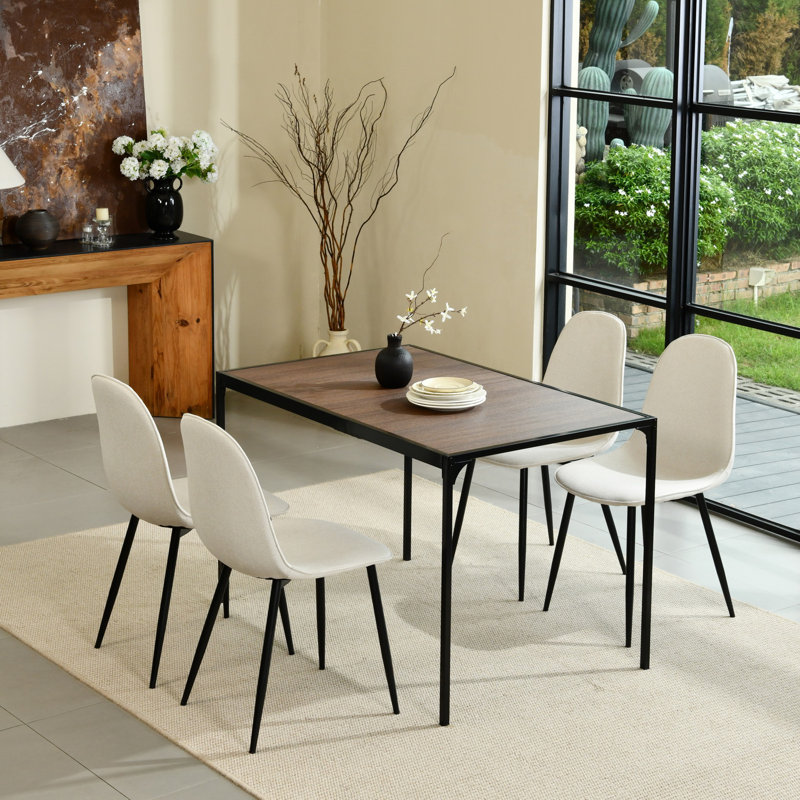 Hararat Modern 5-Piece Dining Set Rectangular Table for 4, Upholstered Chairs Dining Room Breakfast Nook, Beige/Black