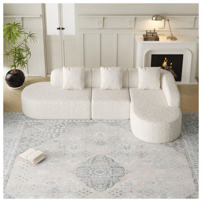 Canapé modulaire incurvé moderne avec méridienne extra-large, tissu en polyester à longs poils texturé litchi