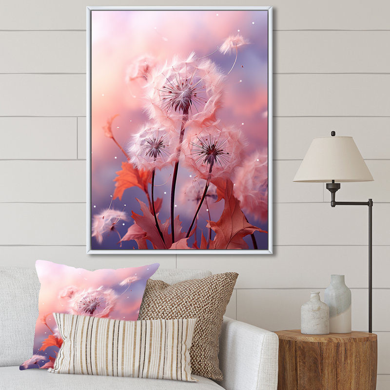 «Delicate Calm Dandelion Serenity V - Autre plante et fleurs», art mural, Cadre flottant blanc, H 32 po x l 16 po