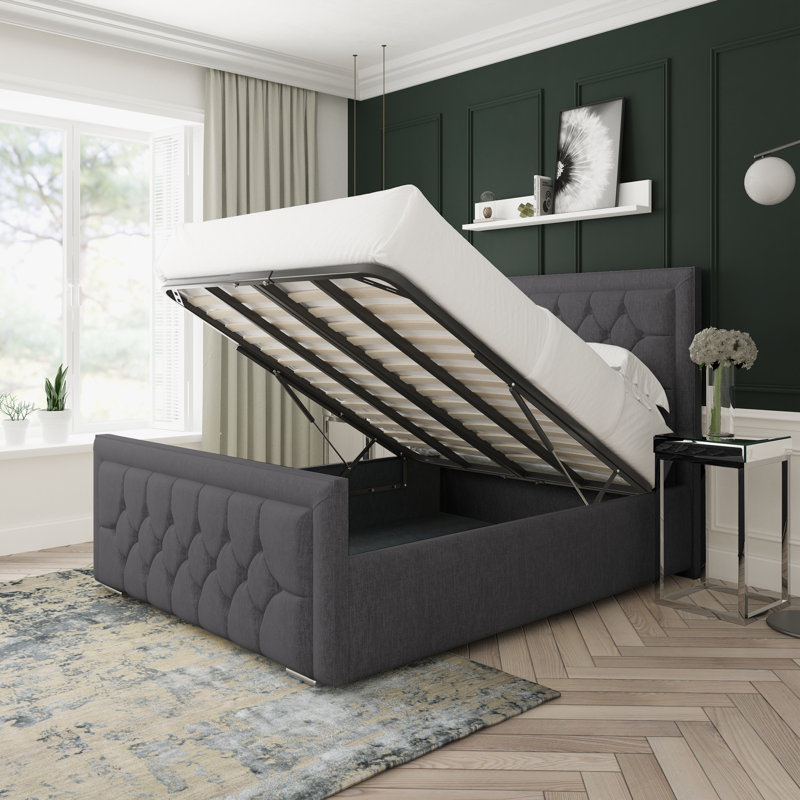 Maple Chenille Upholstered Ottoman Bed Frame, Black, Double (4'6)