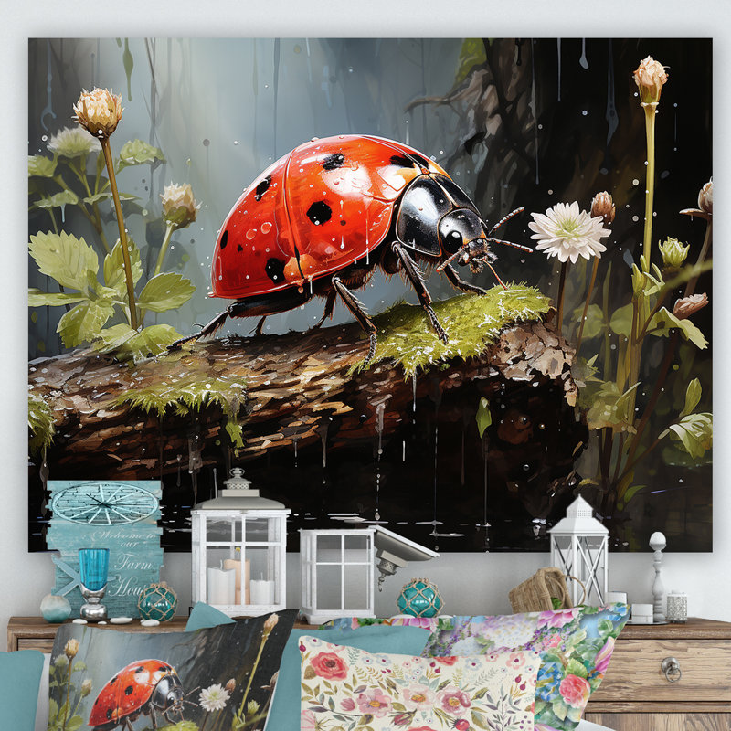 " Botanical Landybug Harmony II ", Wrapped Canvas, 16" H x 32" W x 1" D