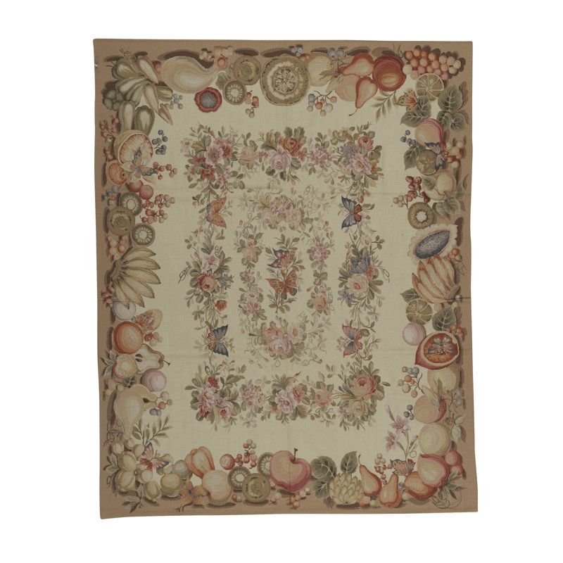 Tapis beige, brun et vert noué à la main de haute qualité