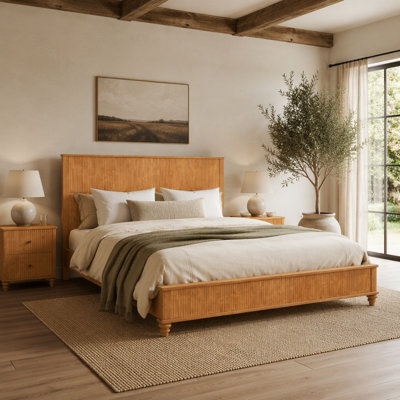 Solid & Plywood Platform Bed Frame with Tall Natural Wood Headboard, No Box Spring Needed, Vertical Grain Wood Bed Frame for Bedroom, 8-12 Inch Mattress Recommended