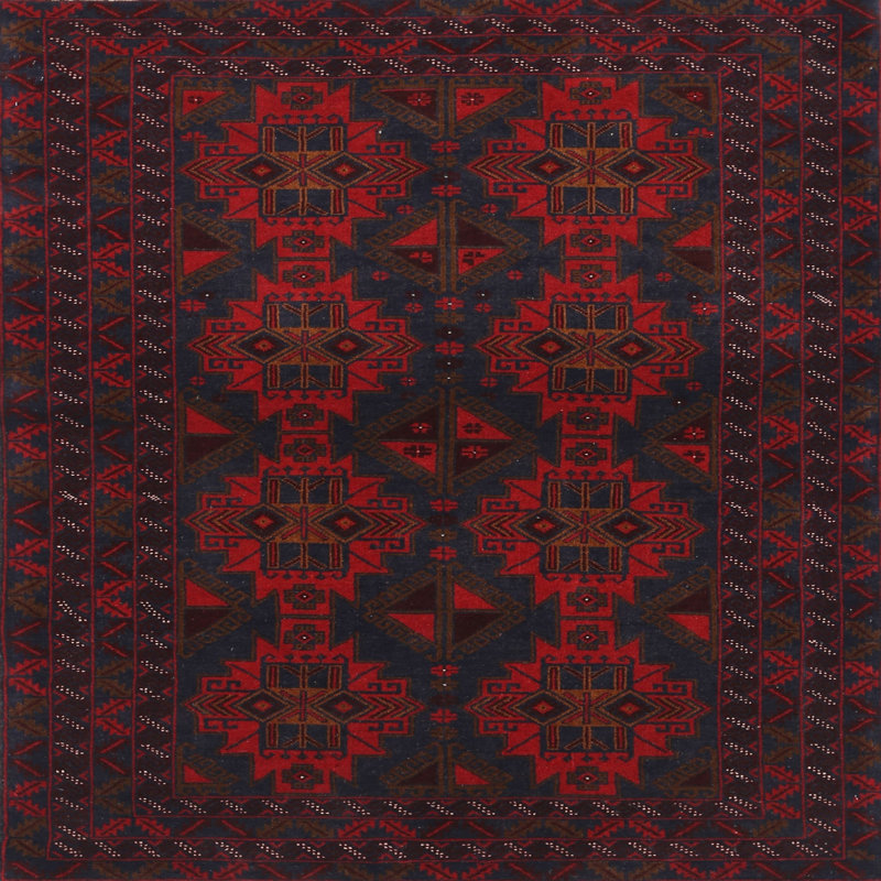 Tapis traditionnel rouge / noir, Carré 4 pi