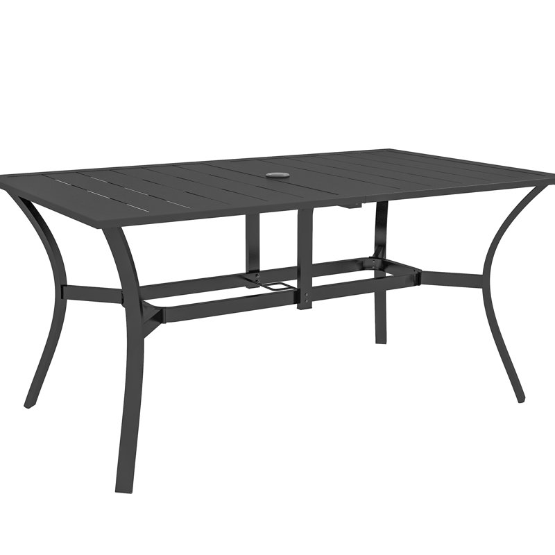 6 tables de salle à manger d'extérieur, table de patio rectangulaire en acier avec trou pour parasol, noir pour le jardin, balcon, 59 po x 35,5 po, noir
