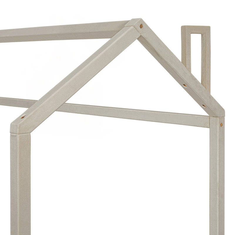 Lit en velours avec toit, structure en bois de pin, lit d'enfant semi-fermé pour chambre à coucher, Lit simple, Beige