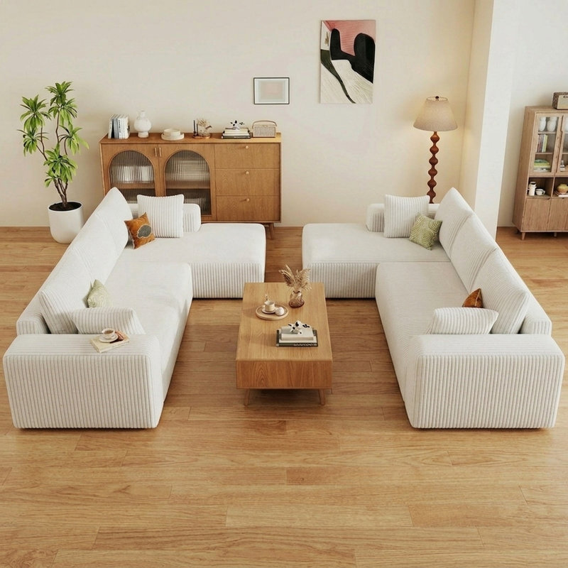 2 pièces Canapé modulaire en L de 95 po en forme de L, canapé en velours côtelé avec coussins de siège profond, sans assemblage requis, blanc