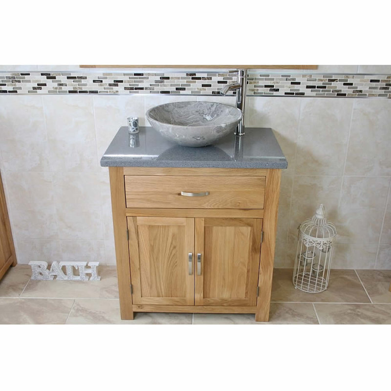 Deckert 750 mm Freestanding Single Vanity with Vessel Stone Basin, Grey, Grey