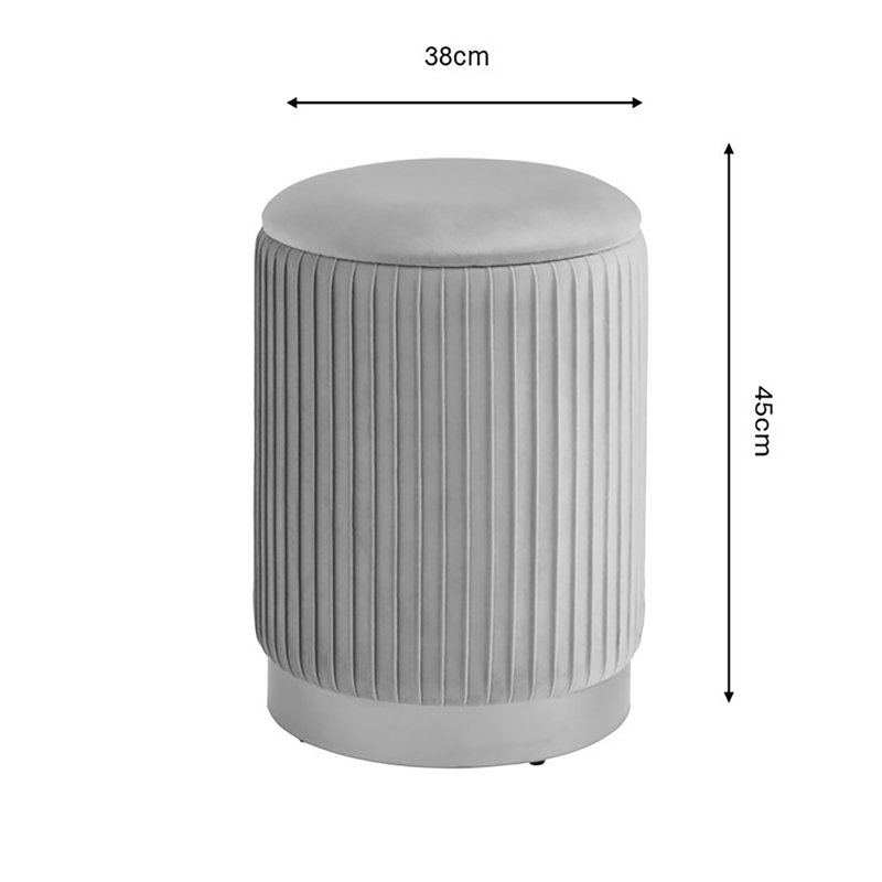 38cm Wide Velvet Round No Pattern Pouffe Ottoman with Storage, Grey