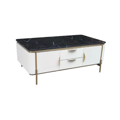 Scarlett Marble Top Glossy With Drawer Coffee Table In Black/white 