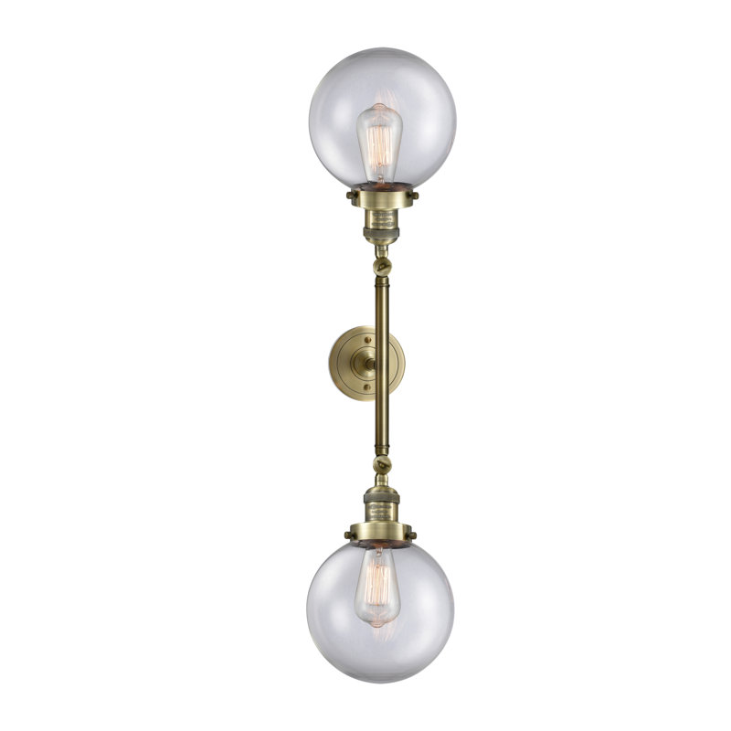 Clementina 2 - Light Dimmable Vanity Light, Clear, 60 Watt Vintage Incandescent Bulb, Antique Brass