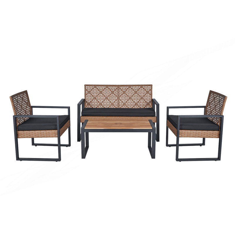 4-Piece Patio Furniture Set, Black, Light Brown