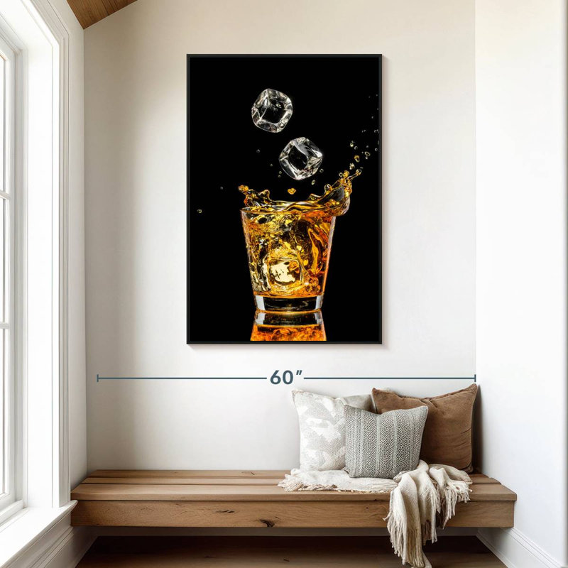 Whisky et glaçons, 31 po x 46 po, Cadre flottant noir