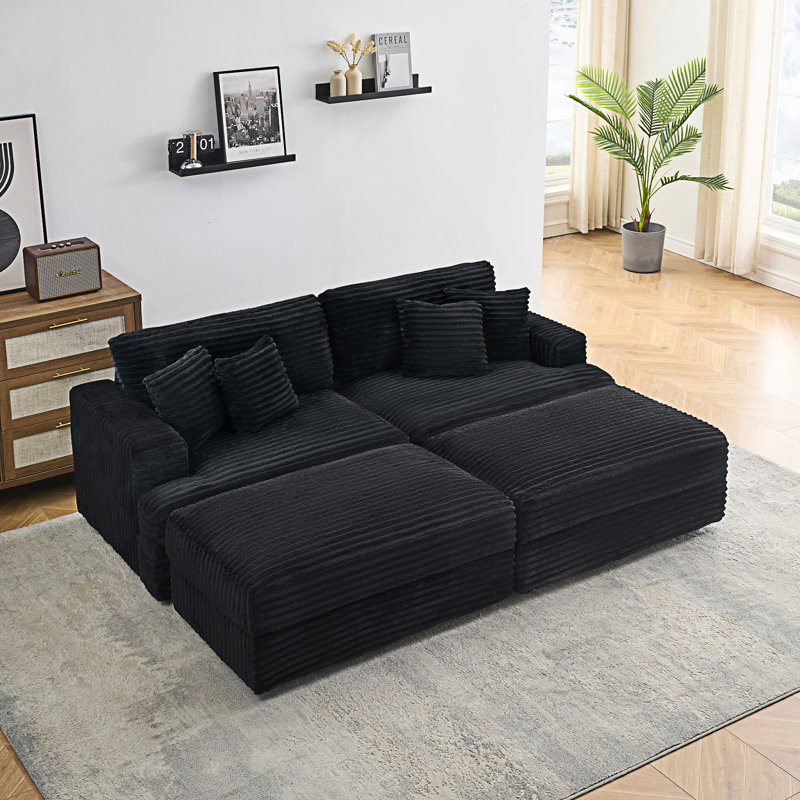 Canapé moderne avec 4 coussins décoratifs et repose-pieds avec rangement