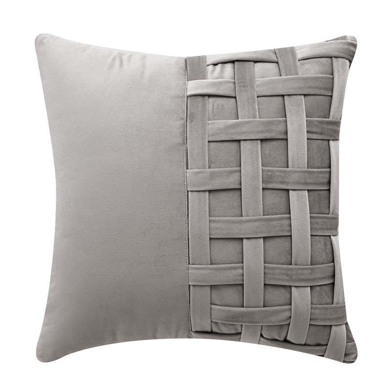  Velvet Geometric Throw Pillow, Gray