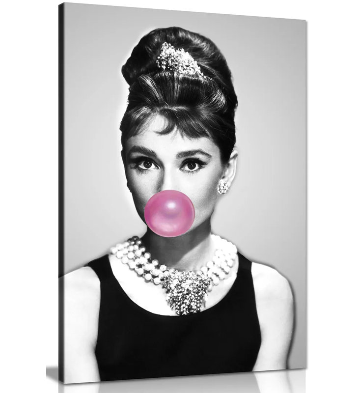 Audrey Hepburn Bubblegum Chewing Gum - Wrapped Canvas Print, 91cm H x 61cm W