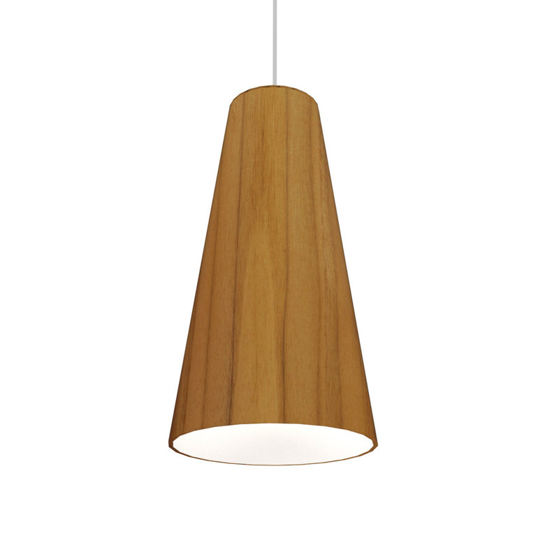 Teak Conical Mini Pendant Light with Natural Wood Veneer