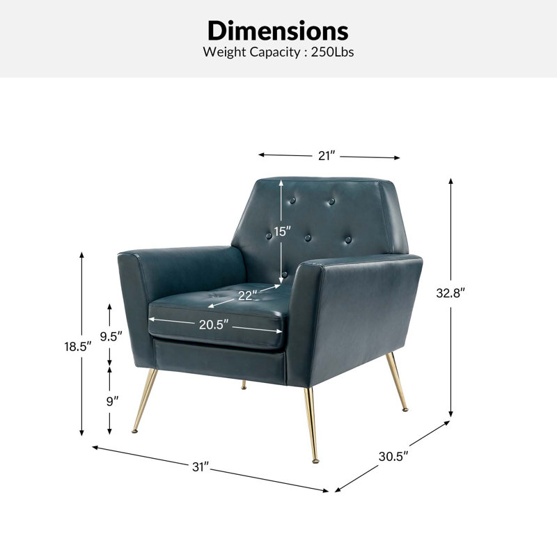 Fauteuil Johan avec dossier capitonné, Similicuir turquoise