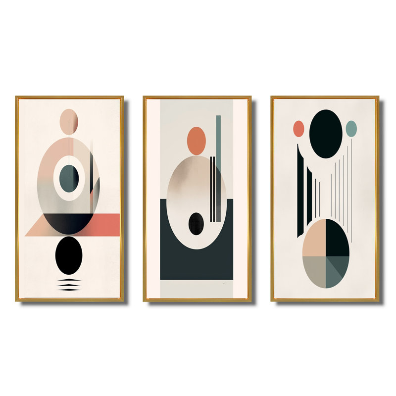 Lovely Moon Rhythms Retro Geometric Minimalisme II - ensemble d'art mural abstrait transitionnel de 3, Encadrement doré