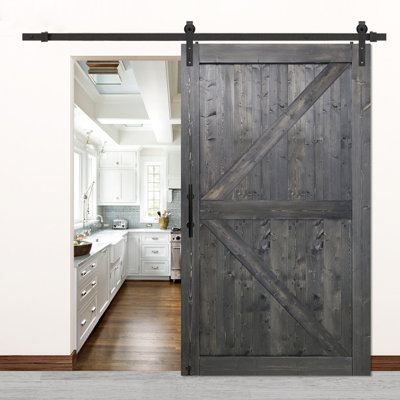 British Brace Knotty Barn Door with Sliding Door Hardware Kit/Double -Sided Door Handle/Solid Wood/Double Surfaces/Simple Assembly is Required