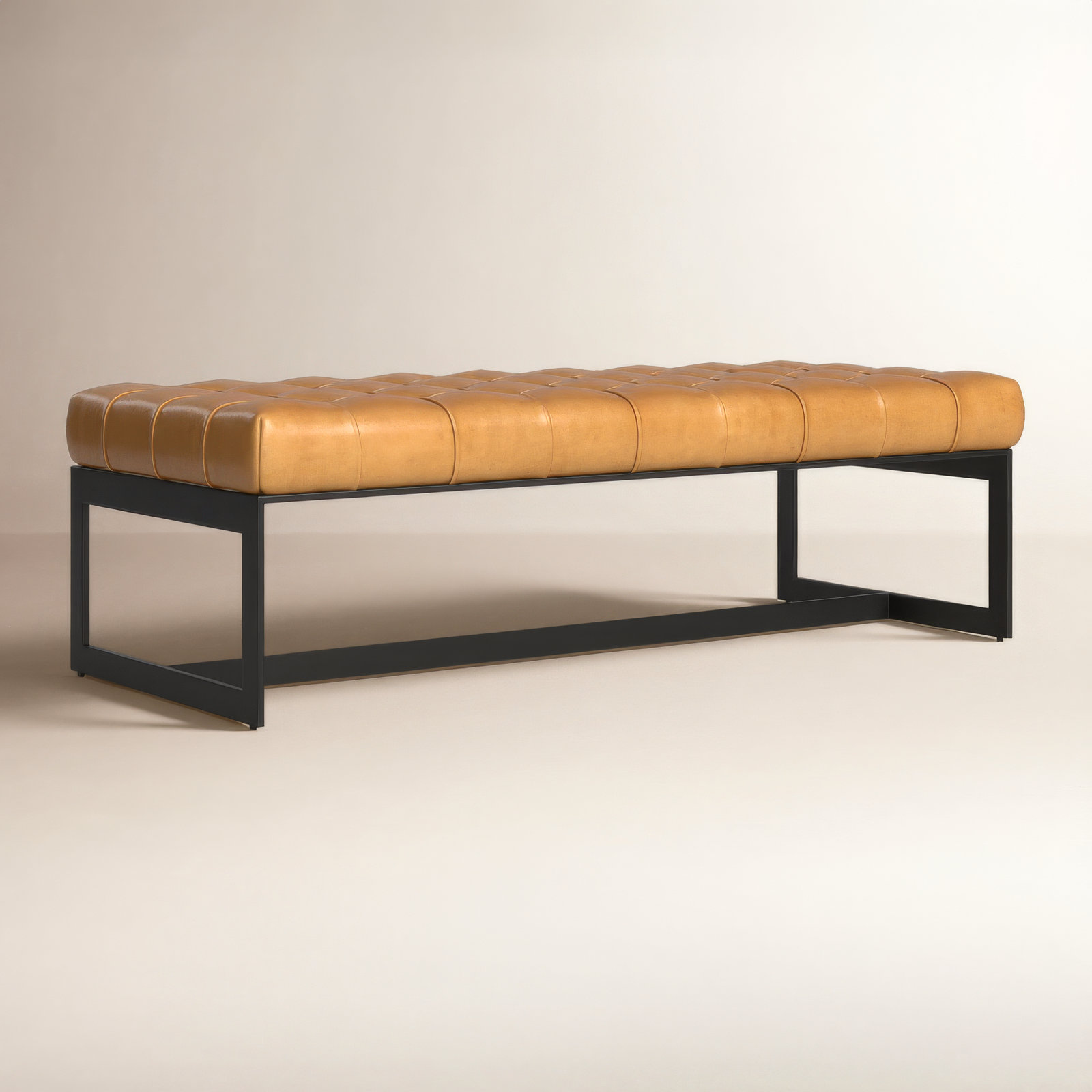 Lianne 56" Genuine Leather Entryway Bench, Brown Top Grain Leather