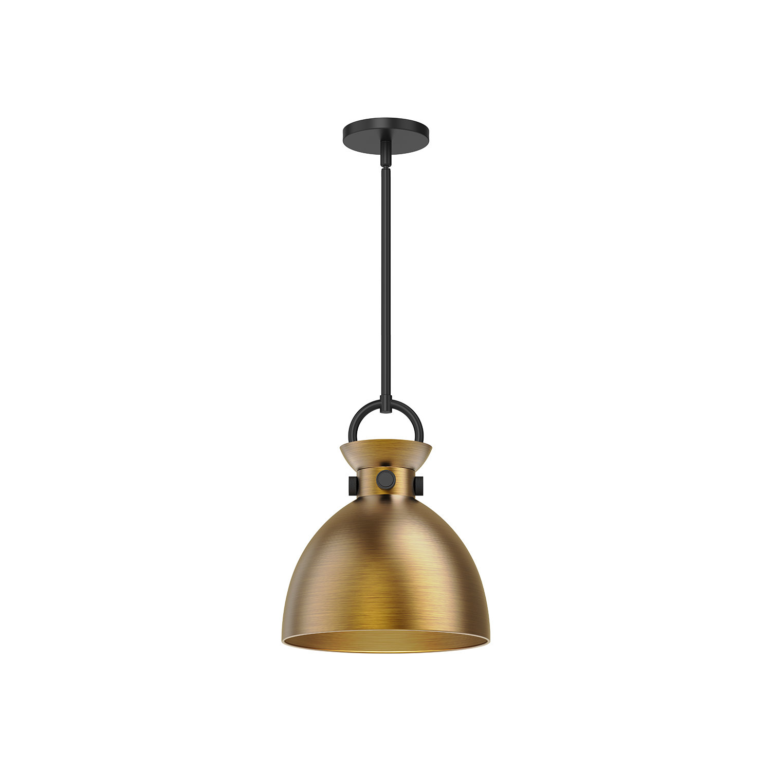 Tinka Single Light Metal Steel Pendant, 12.75" H x 10.5" W x 10.5" D, Matte Black, Aged Gold