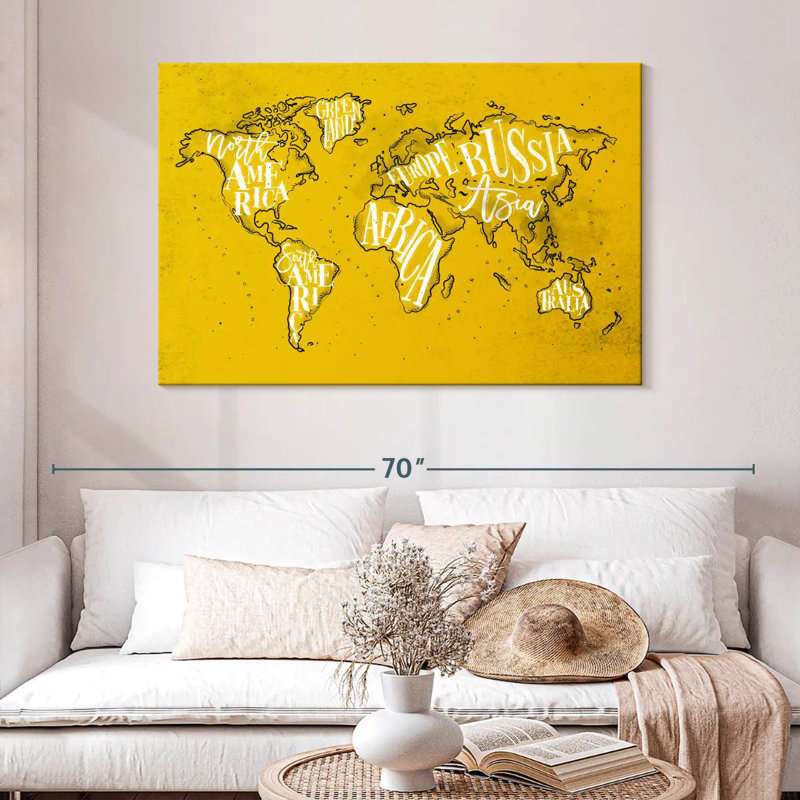 Carte du monde jaune Aliaz, H 32 po x l 48 po
